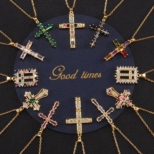 Gold Plated Zircon Cross Necklace