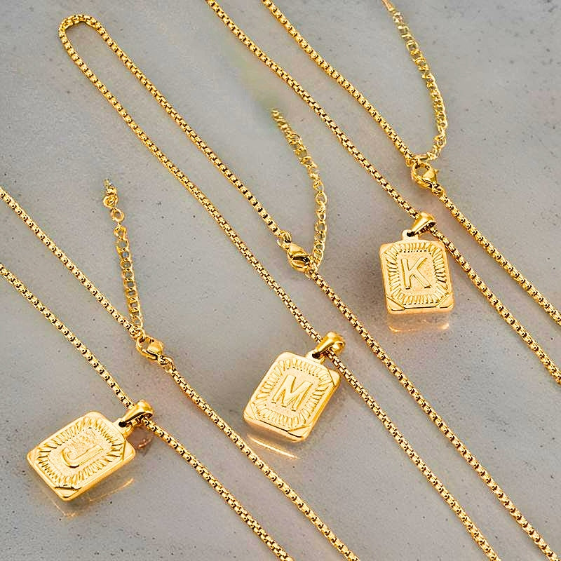 The Square Engraved Initial Pendant Necklace