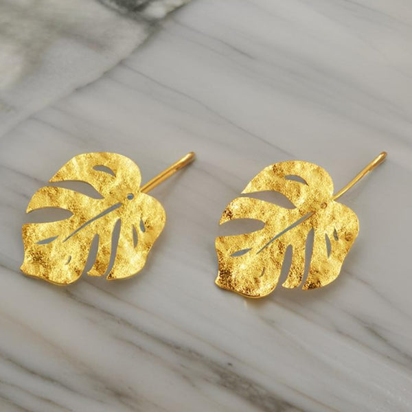 Golden Monstera Leaf Earrings