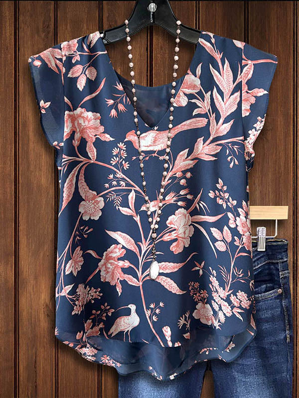 Tropical Nature Print Casual Blouse