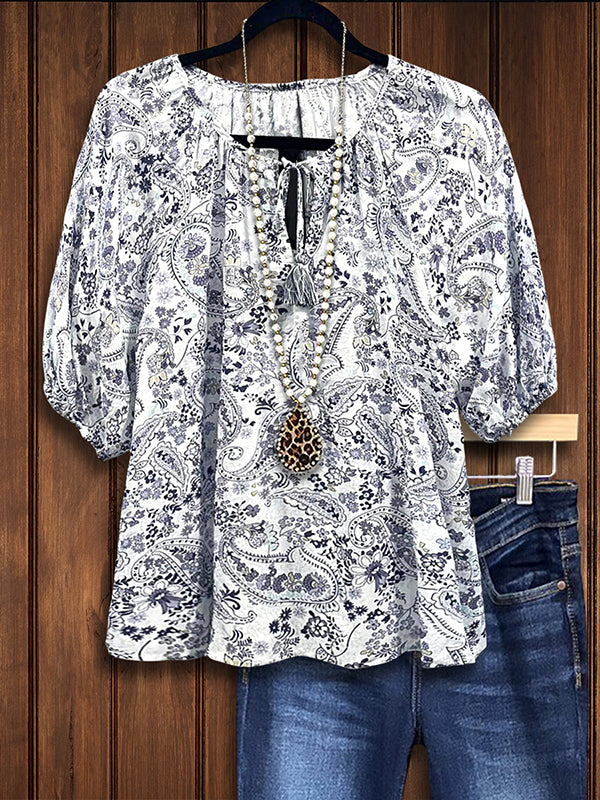 Paisley Print Puff Sleeve Blouse