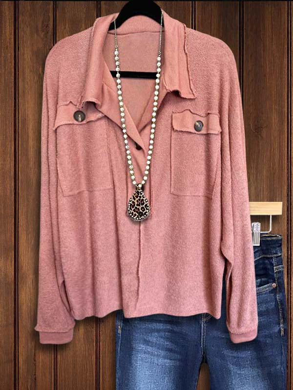 Lapel Patch Pockets Buttoned Loose Top