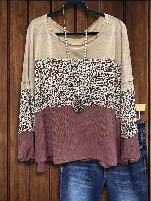 Leopard Print Contrast Patchwork Top