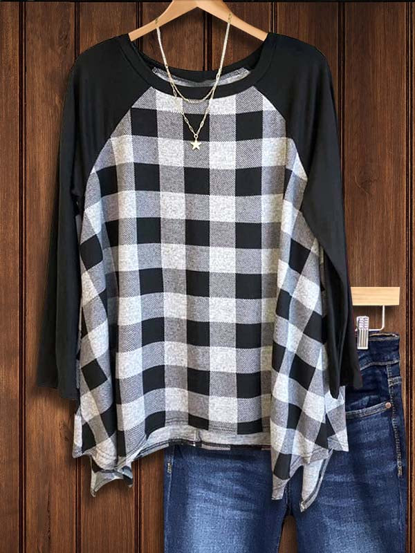 Plaid Print Patchwork Loose Top