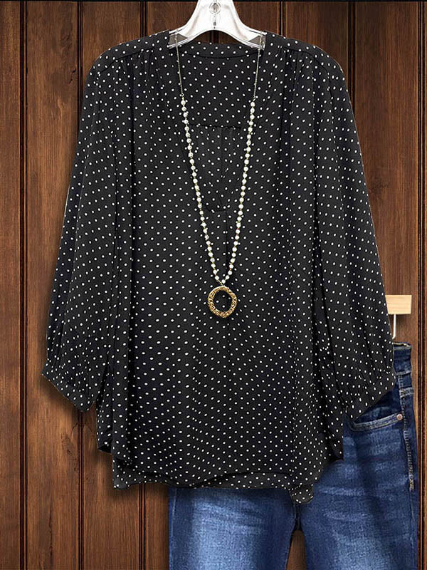 Polka Dot Print Split Collar Blouse