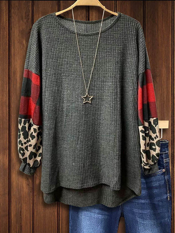 Plaid Leopard Print Patchwork Sweatshirt