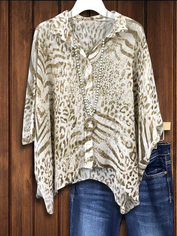 Khaki Animal Print Dolman Sleeve Shirt