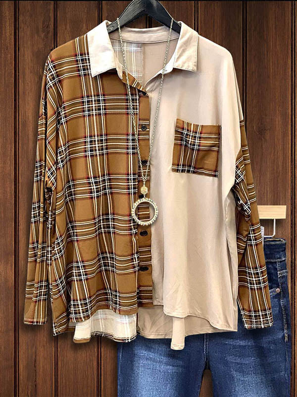 Plaid Contrasting Patchwork Pocket Shirt