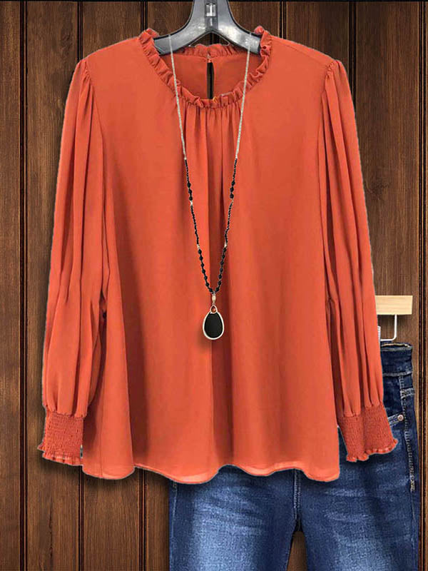 Orange Gathered Sleeves Loose Blouse