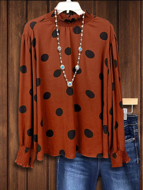 Polka Dot Print Gathered Sleeve Blouse