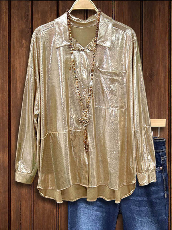 Gold Shiny Material Pocket Shirt