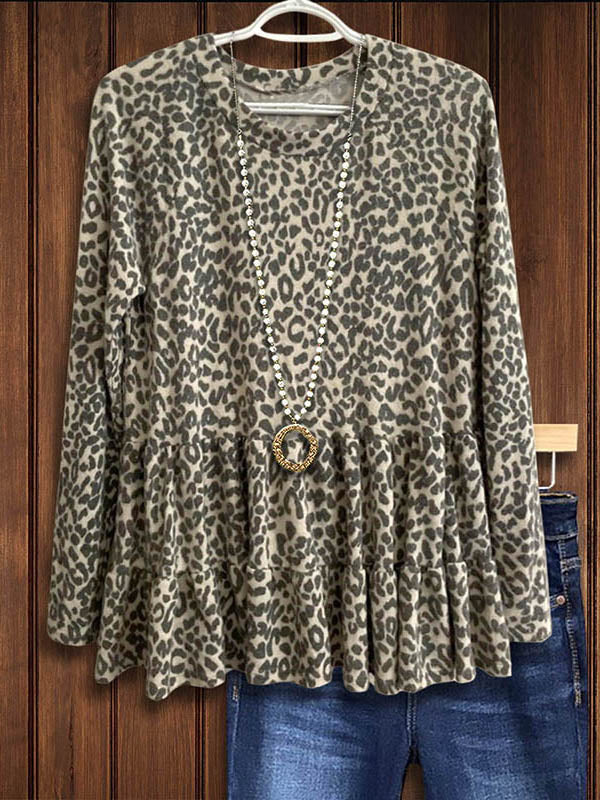 Leopard Print Pleated Loose Top