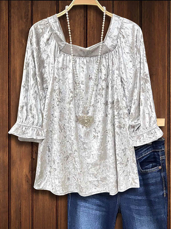 Elegant Silver Velvet Gathered Blouse