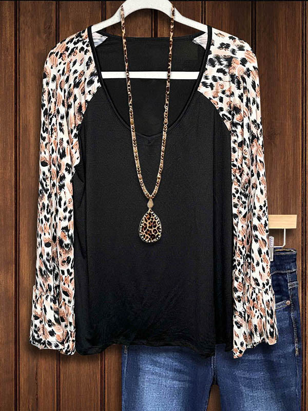 Leopard Print Patchwork Casual Top