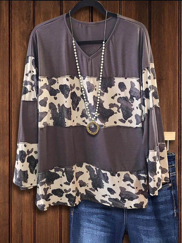 Contrast Color Animal Print Casual Top