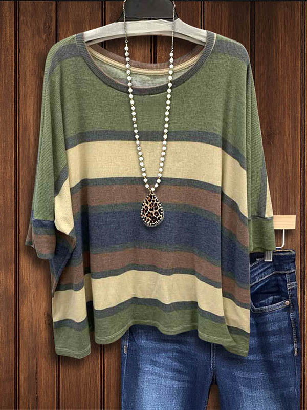 Striped Batwing Sleeve Loose Top