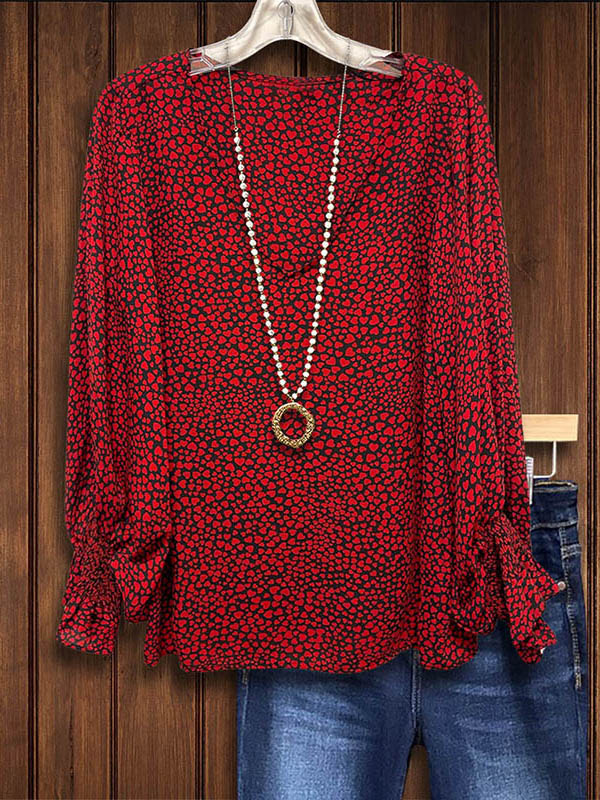 Temperament Love Print Gathered Blouse