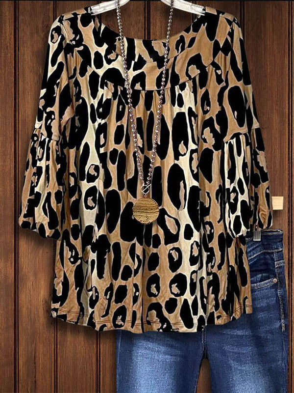 Leopard Print Ruffle Sleeve Blouse