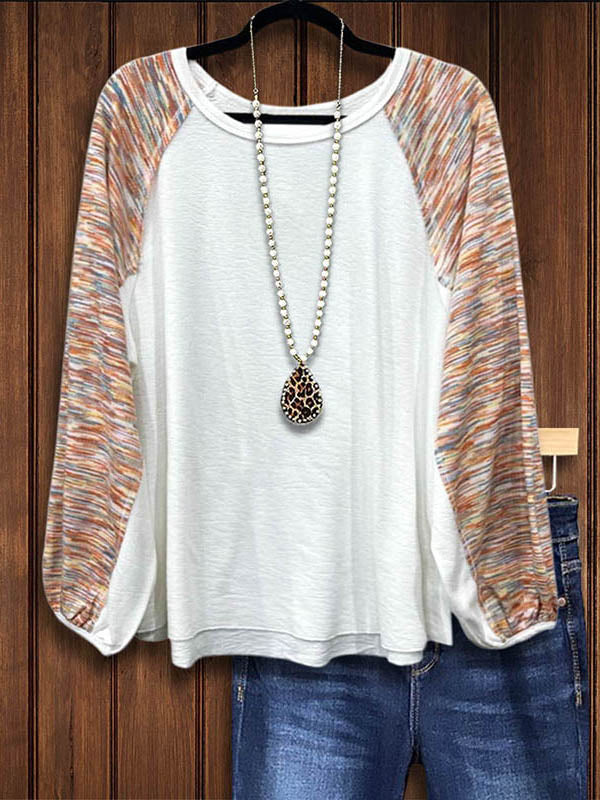 Line Print Patchwork Loose Top