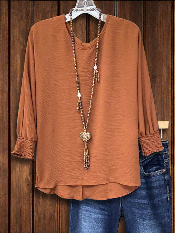 Round Neck Polarized Gathered Sleeve Blouse