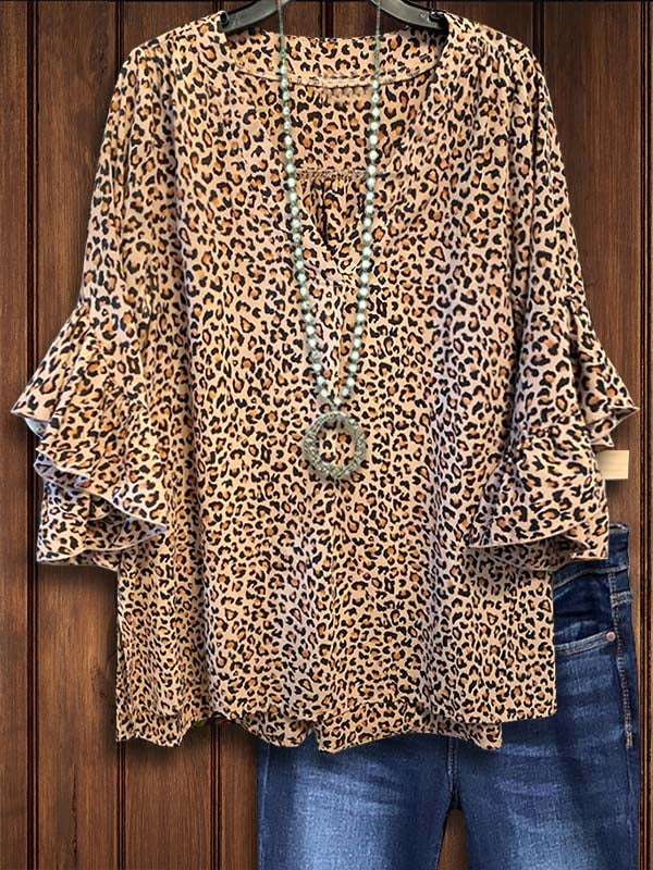 Leopard Print Layered Ruffle Blouse