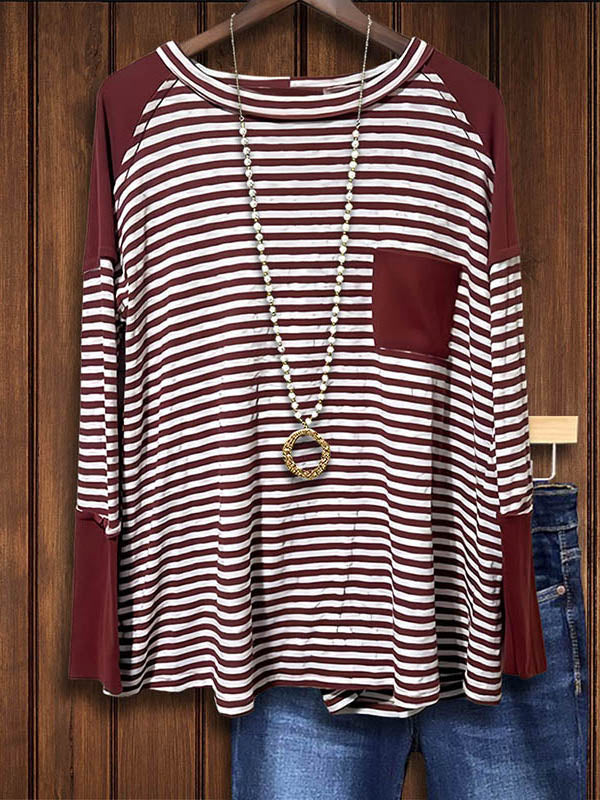 Striped Contrast Patchwork Pocket Top