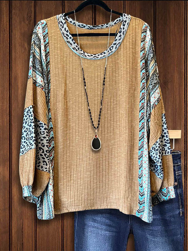 Leopard Mixed Print Patchwork Loose Top