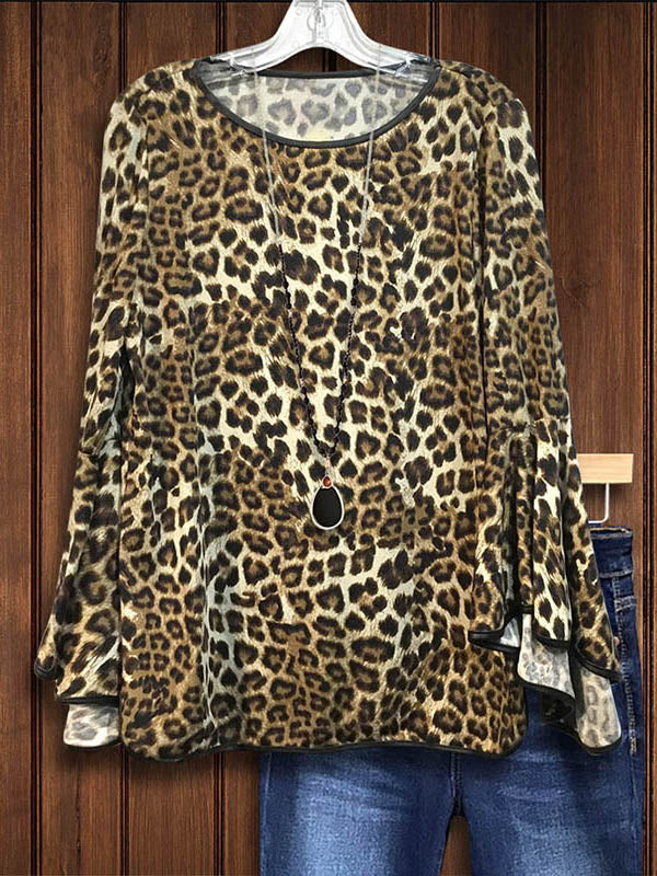 Leopard Print Ruffle Sleeve Top