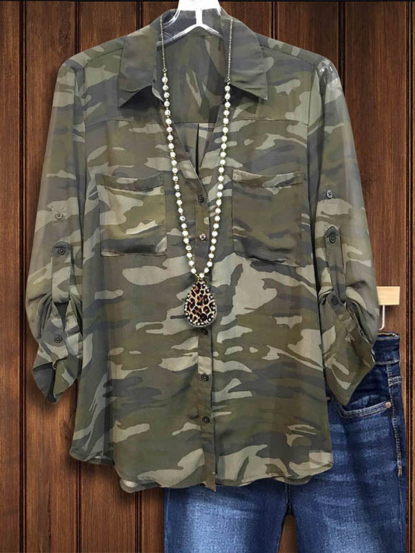 Camouflage Print Patch Pocket Casual Shirt