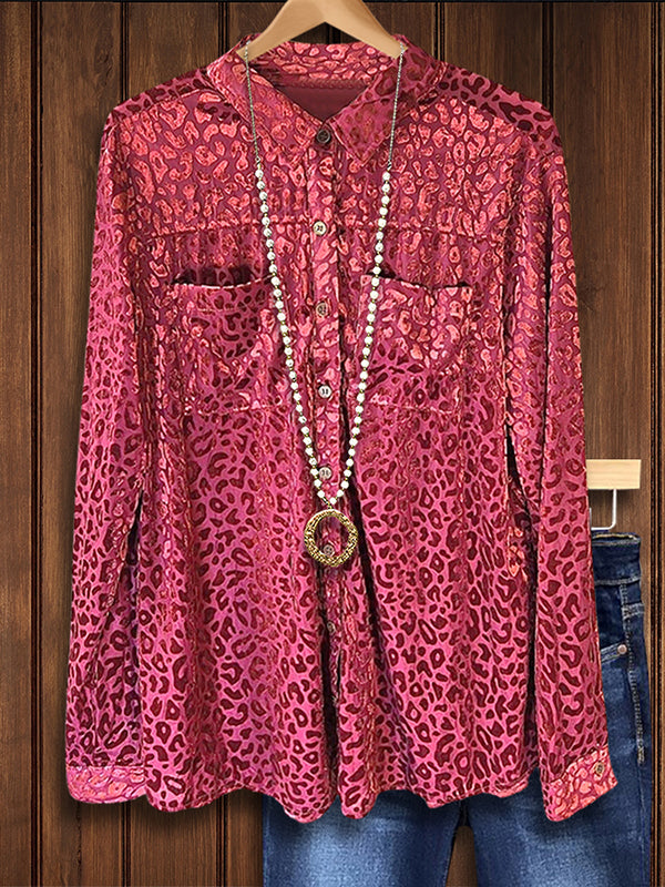 Vintage Leopard Print Velvet Jacquard Shirt