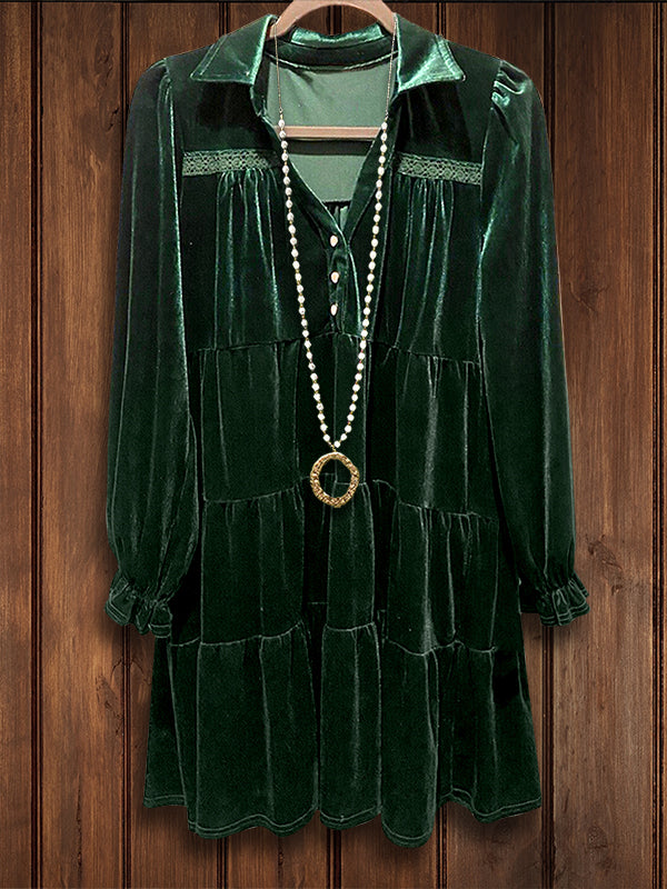 Green Velvet Ruched Gathered Dress