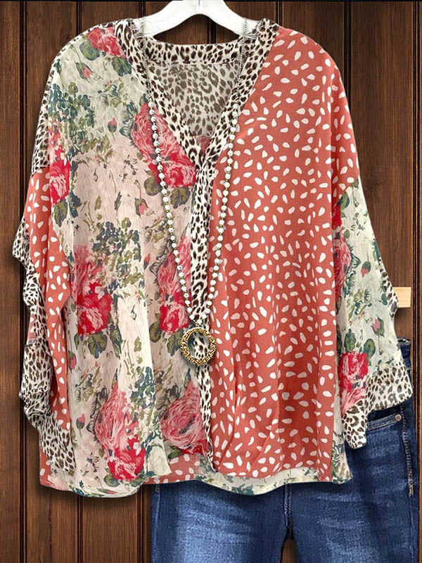 Floral Patchwork Ruffled Casual Blouse