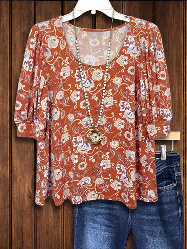 Ethnic Floral Print Casual Blouse