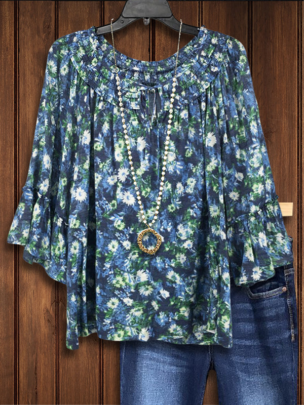 Sfumato Floral Ruffle Casual Blouse