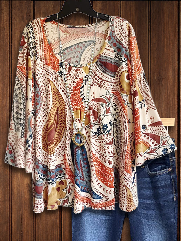 Tribal Print Ruffled Casual Blouse