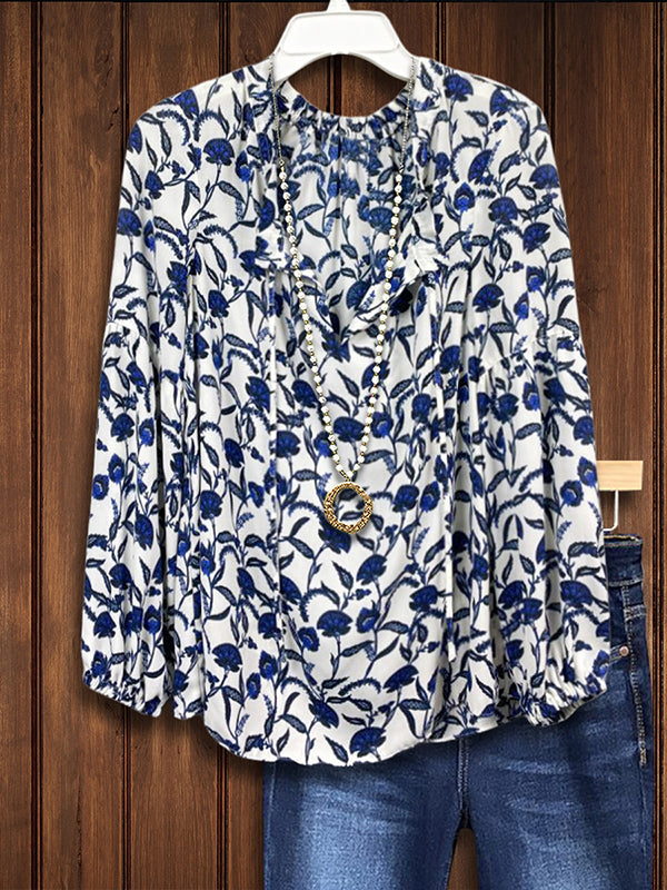 Floral Print Ruffled Casual Blouse