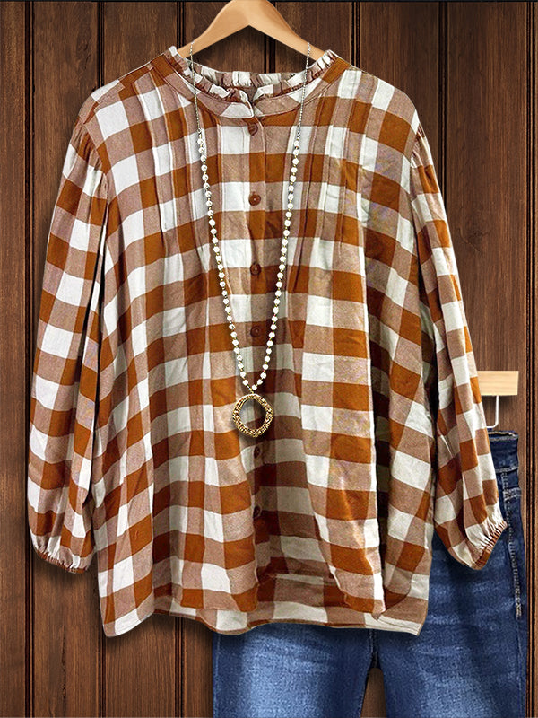 Classic Plaid Ruffled Casual Blouse