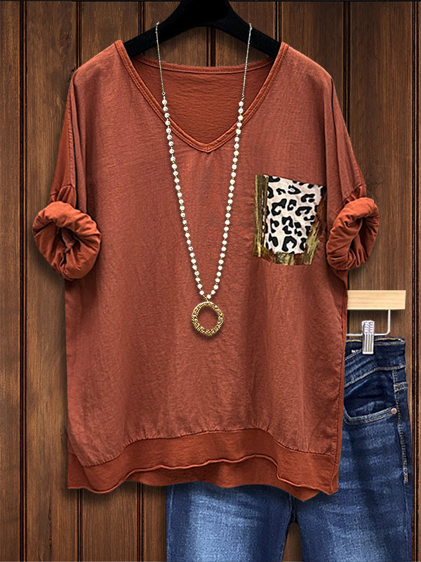 Solid Color Bronzing Leopard Print Casual Top