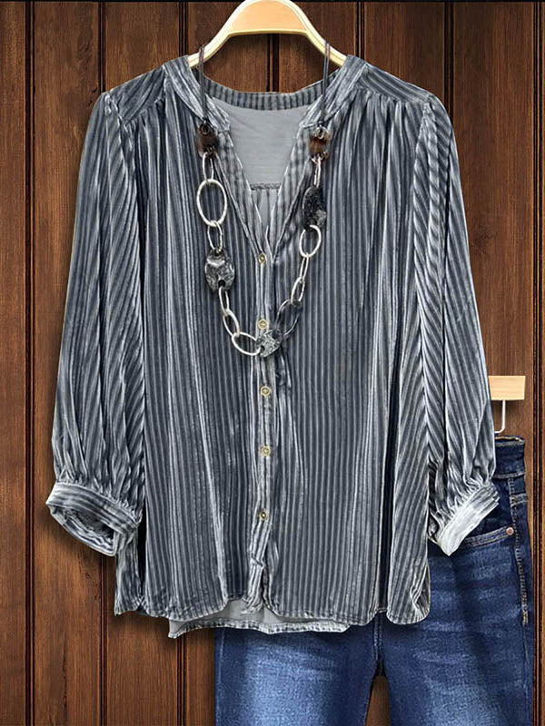 Striped Velvet Elegant Blouse