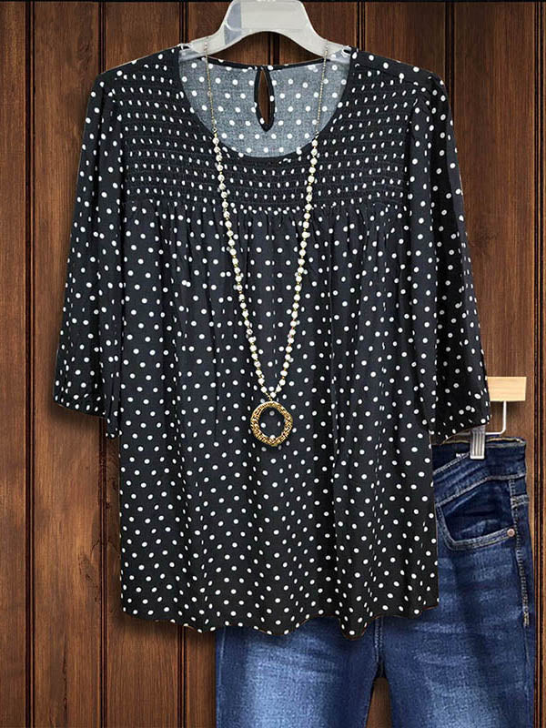 Classic Polka Dot Pleated Casual Blouse