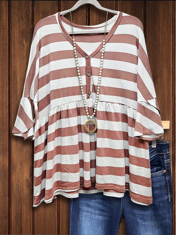 Striped Ruffled Casual Top