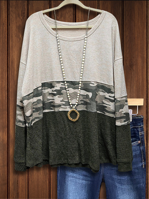 Camo Patchwork Casual Top