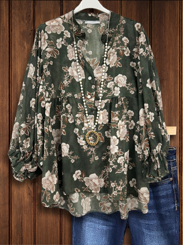 Stylish Floral Ruffle Casual Blouse