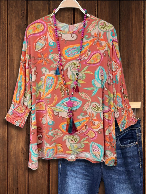 Vintage Paisley Print Casual Blouse