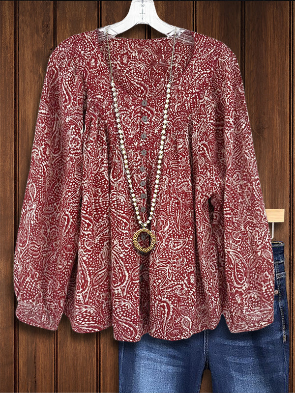 Ethnic Paisley Print Casual Blouse