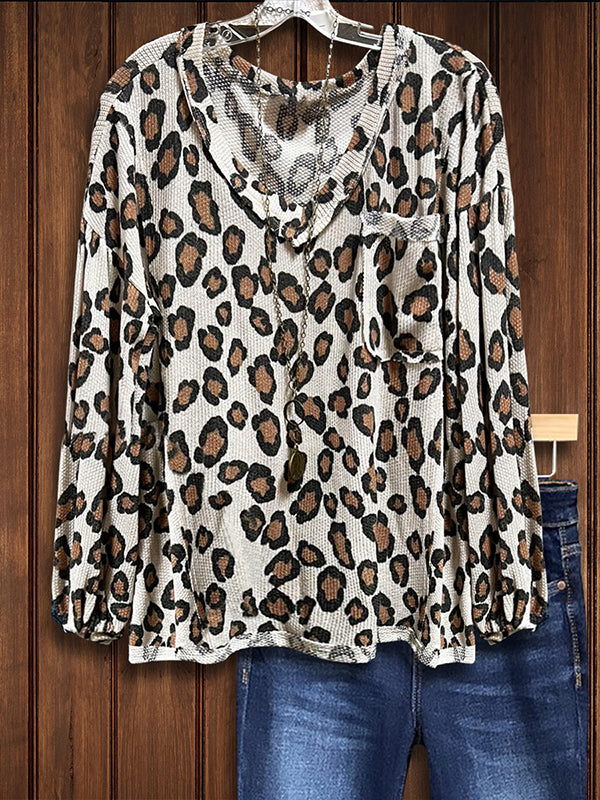 Leopard Print Patch Pocket Casual Top