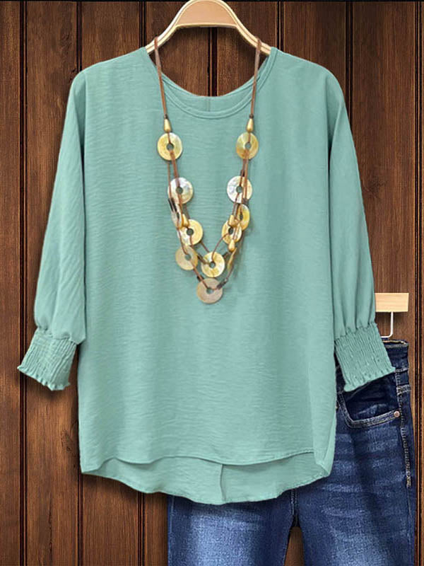 Solid Color Pleated Casual Blouse