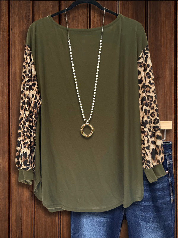 Leopard Print Patchwork Casual Top