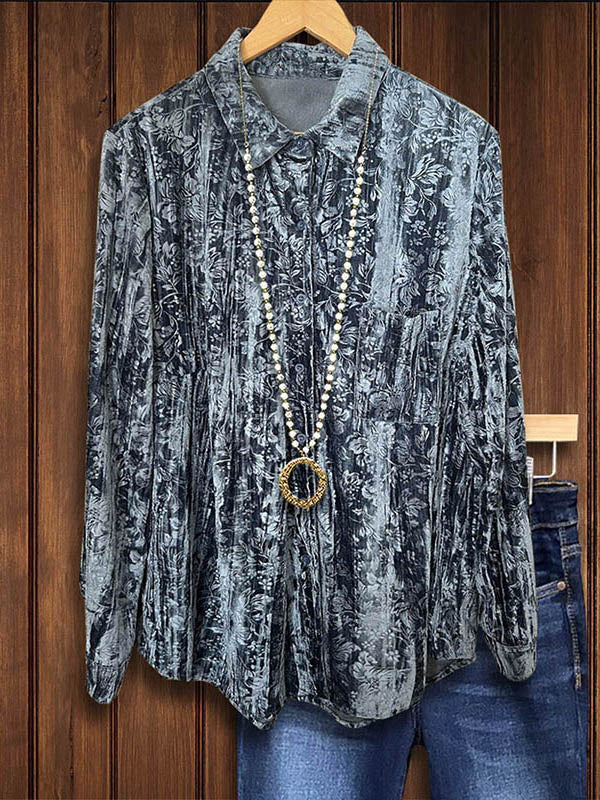 Floral Velvet Casual Blouse