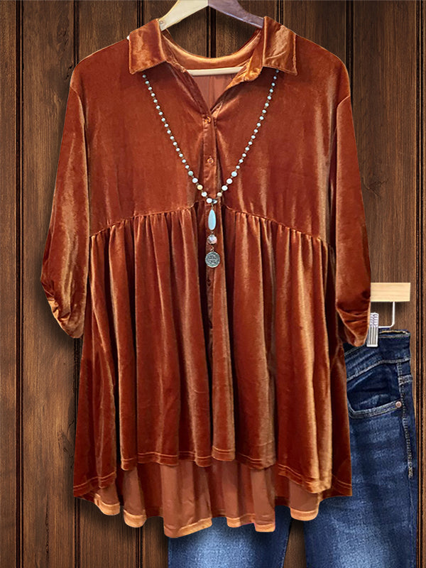 Solid Color Velvet Loose Casual Blouse